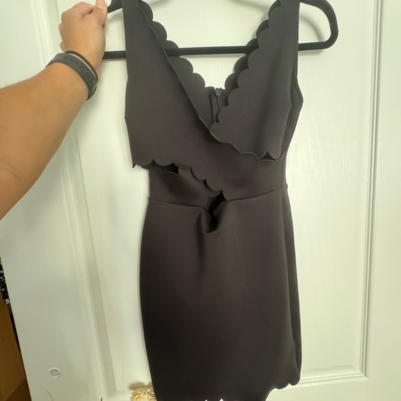 Topshop Black Evening Mini Dress Scallop Edge Cross Front 2p - Picture 4 of 5